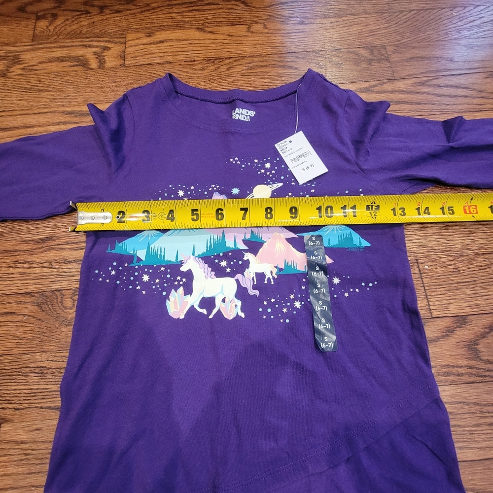 Lands' End Magical Unicorn Purple Graphic Long Sleeve Tee Girls Size S 6/7 NWT - Picture 5 of 10